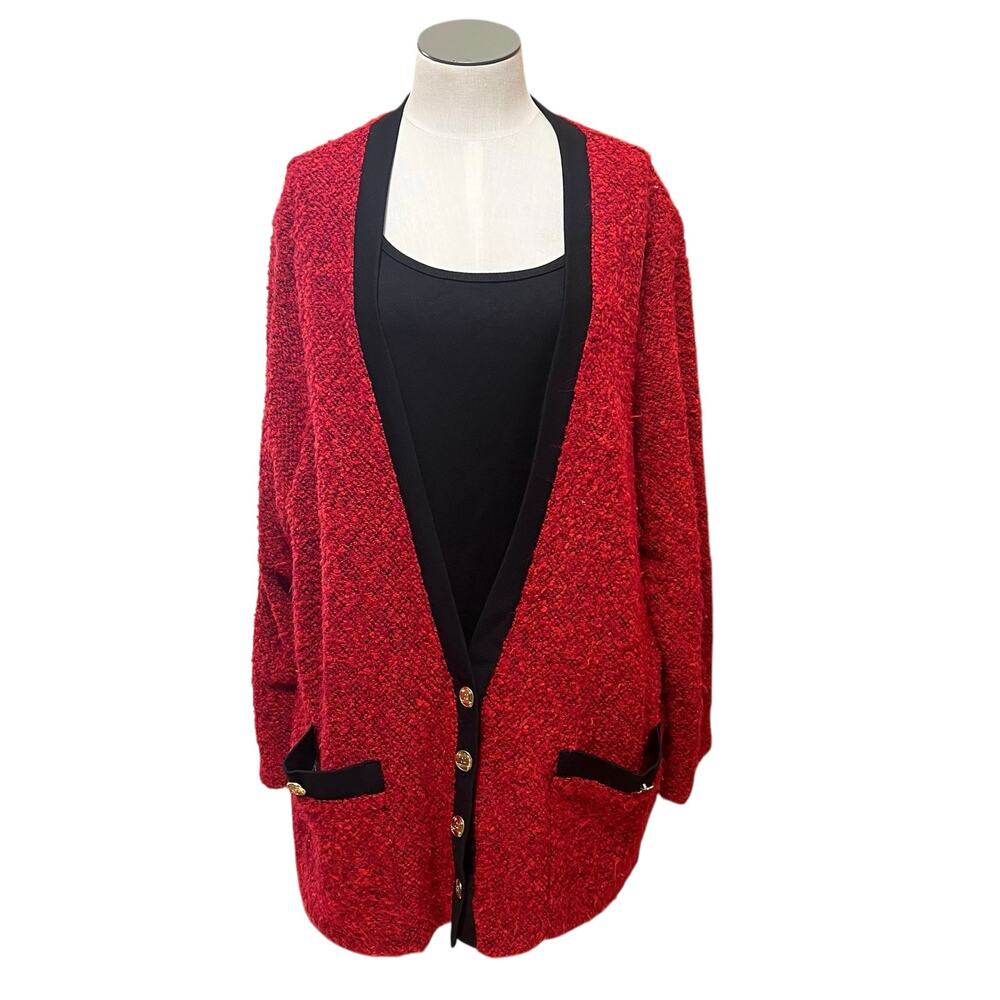 Vintage Preppy Old Money Cathy Daniels Plus Sz 2X Red Tweed 2 Piece Cardigan